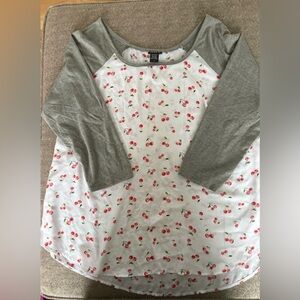 Torrid Cherry Print Top with Gray Accents